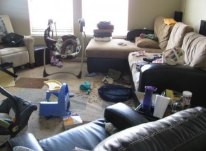 Prepare your house for a cleaning service by removing clutter before the crew arrives.